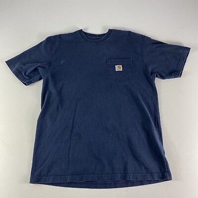 #ad Carhartt T Shirt Mens Medium Original Fit Blue Short Sleeve Pocket Tee K87 Camp $14.24