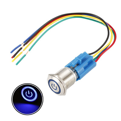 #ad Latching Push Button Switch 19mm Mounting 1NO 1NC 12V Blue LED with Socket Plug $12.03