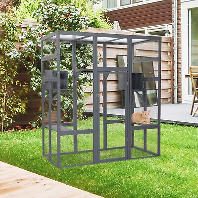 #ad COZIWOW Upgraded Outdoor Cat House Large Catio with Platforms Cat Cage Grey $259.98