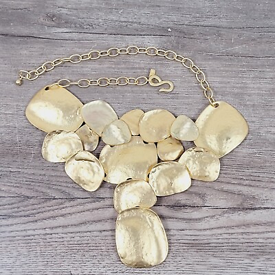 #ad VINTAGE KENNETH LANE GOLD BIB STATEMENT NECKLACE 18quot; SIGNED JEWELRY RETRO $83.30