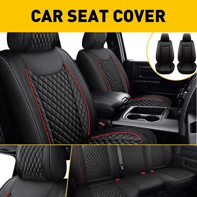#ad Full Set Car For 2009 2022 Dodge Seat Cover Leather Ram 1500 2500 3500 Black Red $124.19