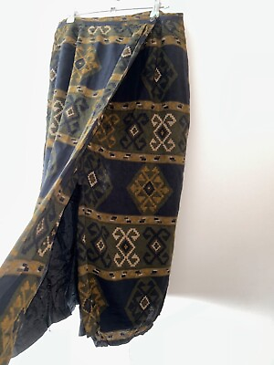 #ad Long Navy Green Skirt Geometric Wrap Vintage Size 12 FLAW Retro Boho Summer Line GBP 20.99