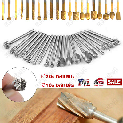 #ad 20 10PCS Steel Rotary Burrs High Speed Wood Carving Drill Bits Tool For Dremel $8.99