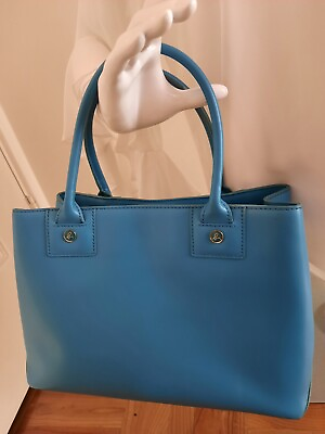 #ad Agnes B Leather Tote Handbag Blue Colour Medium Size Closure Button. AU $40.00