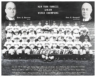 #ad 1939 World Champion New York Yankees Team Picture with Names 8 X 10 Photo $5.99