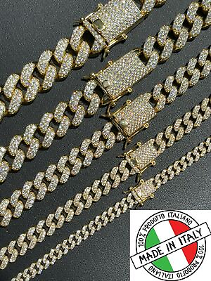 #ad Real Miami Cuban Link Chain Iced CZ Gold Plated 925 Silver Necklace Hip Hop $997.64