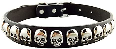 #ad Dog Puppy PU Leather Collar with Fashion Cool Skull Studded Adjustable Soft Dog $22.60