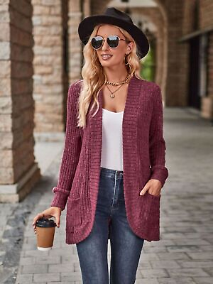 #ad Cozy Pocketed Polyester Blend Cardigan with Open Front $23.95