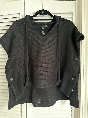 #ad Razzle Dazzle Knitted Black Hooded Pullover Medium Great Layering Piece $20.00