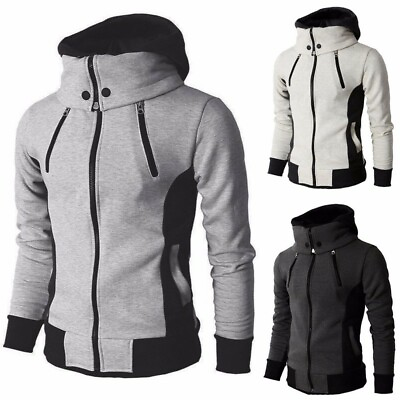 #ad Mens Winter Warm High Neck Casual Hoodie Hooded Sweatshirt Coat Jacket Outdoor $31.12