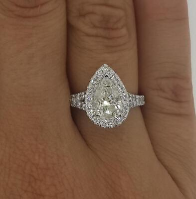 #ad 1.7 Ct Pave Split Shank Pear Cut Diamond Engagement Ring VS1 G White Gold 18k $3027.00