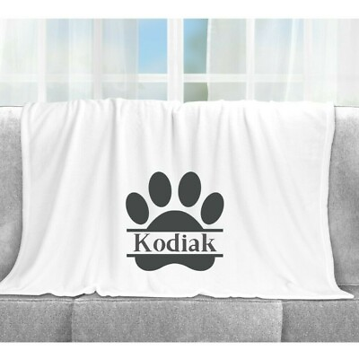 #ad Fleece Dog Blanket Personalized Customized Pawprint Name Pink Blue Gray $15.00
