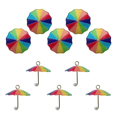 #ad 10 Pcs Rainbow Pearls Tassels Charm Pendants Simulation Colorful Umbrella $8.64