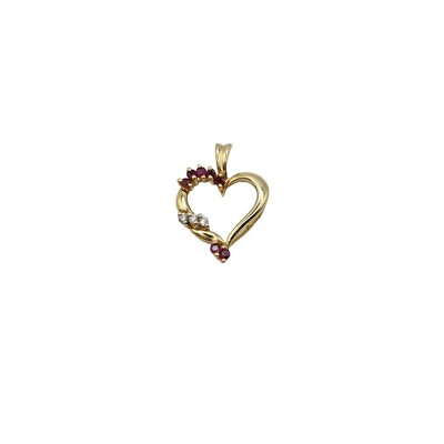 #ad Womens heart pendant red ruby diamond vintage P 14k plumb true yellow gold July $325.50
