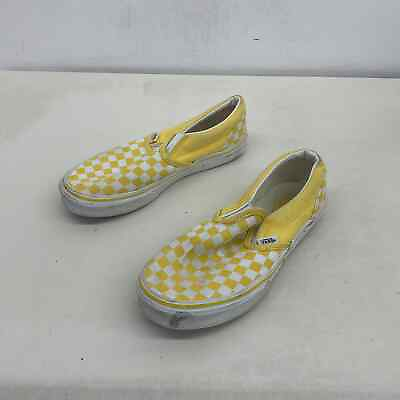 #ad VANS Yellow Checkered Sneakers Unisex Kids Size 5 Preowned $20.00