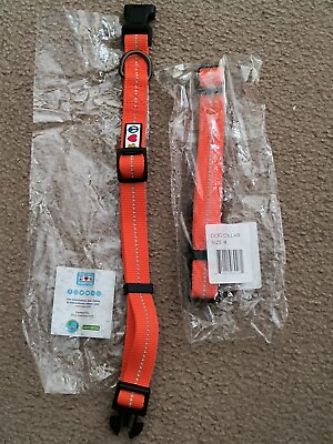#ad 2 Pawtitas Dog Adjustable Orange Collar Reflection Stripe M 13 20quot; 3 4quot; Fabric $15.50
