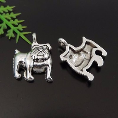 #ad 40PCS Antique Silver Alloy Pet Bulldog Charms Pendant Jewelry 17*13*3mm 39440 $4.99