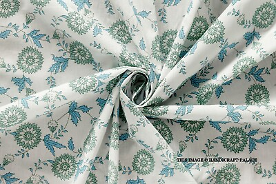 #ad 3 Yard Indian Cotton Hand Block Print White Floral Beautiful Craft Sewing Fabric $21.99