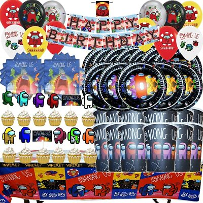 #ad AMONG US balloon Cupcake Topper Birthday Party Decoration Supplies SPACE banner $2.54