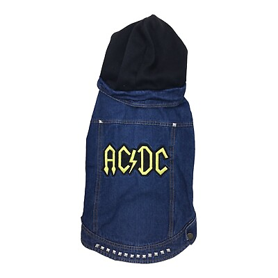 Fab Dog Large Dog Hoodie Jacket AC DC Embroidered Denim 22 in chest 18 in length $19.99