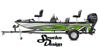 #ad Green Abstract Zig Zag Style Lines Design Wrap Fishing Bass Boat Vinyl Decal USA $282.45