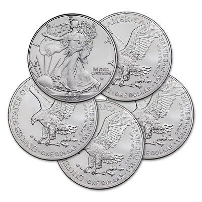 #ad 2024 1 oz American Silver Eagle Coin BU Lot of 5 Coins $165.30