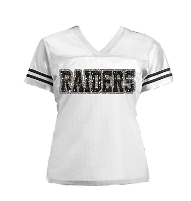 #ad Las Vegas Raiders Glitter Jersey for Women Black Silver Small Medium Large XL 2X $42.50