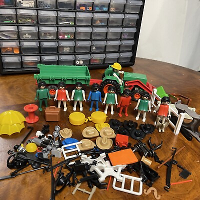 #ad Vintage Playmobil Geobra Farm Tractor And Trailer From 1977 Lots Of Extras $24.99