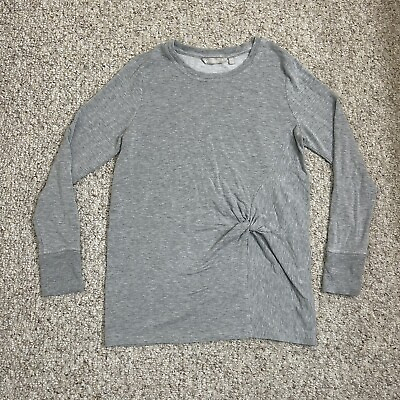#ad Athletha Side Scrunch Long Sleeve Womens Medium Gray Round Neck Pullover $23.92