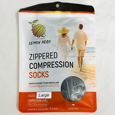 #ad Zippered Compression Socks Open Toe 15 20mmHg Black Lemon Hero Unisex Size L NEW $19.97