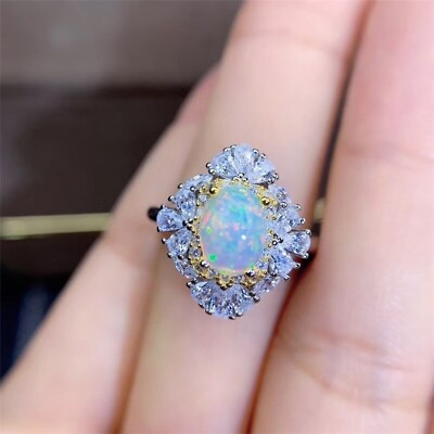 #ad White Fire Opal Ring 6x8 Opal Ring Jewelry White Fire Opal Ring Vintage $159.00
