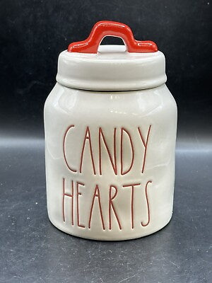 #ad Rae Dunn Red Print CANDY HEARTS 6 1 2quot; Red Top Handle Sealed Canister NEW $26.95