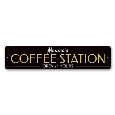 #ad Personalized Coffee Station Open 24 Hours Kitchen Metal Decor Sign $21.15