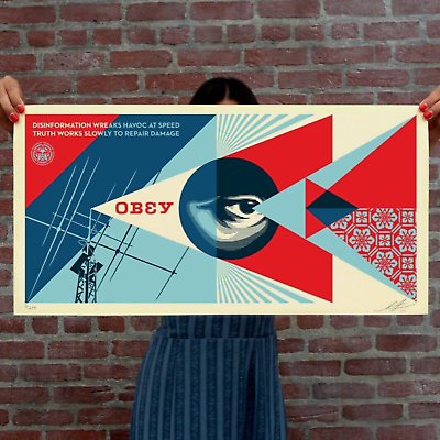 #ad Shepard Fairey “Disinformation Damage” Obey Giant Cream Street Art Print LE 275 $149.98