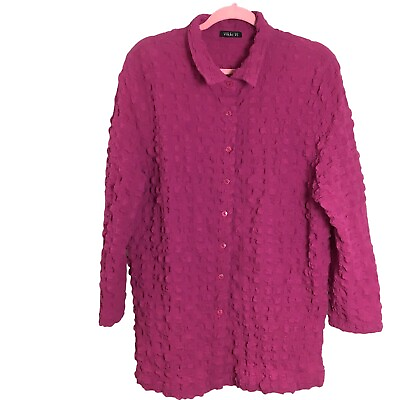 #ad Vikki Vi 1X Fuchsia Pink PUCKER Tunic Top Lagenlook Art to Wear Blouse USA $70.00