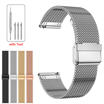 #ad 18mm 20mm 22mm Stainless Steel Mesh Metal Watch Strap Milanese Loop Band Unisex $11.73
