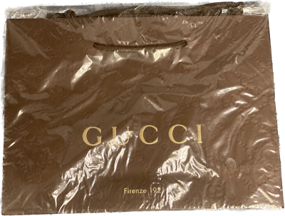 #ad GUCCI FIRENZE 1921 BROWN Gold SIMA PAPER Small GIFT SHOPPING BAGS SEALED $8.99