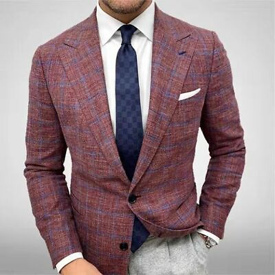 #ad Men#x27;s Suit Fashion Stripes Work Blazer Jacket Business Casual Slim Single Breast $48.42
