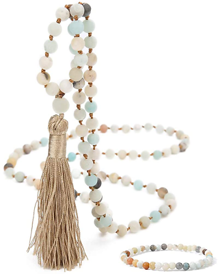 #ad Natural Stone Beads Tassel Charm $24.06