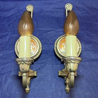 #ad Pair of antique nickel weathered patina Sconces With Mirrors Wow 7F $1120.00