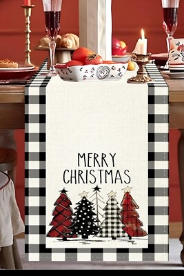 #ad Christmas Table Runner 36 Inch x 13 Inch Trees Red BlackHome Dining Table Decor $6.00