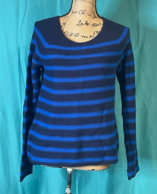 #ad Old Navy Womens Sweater Blue Medium Striped Knit Round Neck Long Sleeve Pullover $17.99