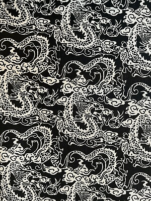 #ad Vintage Black amp; White Asian Dragon Cotton Fabric 45”W x 3.5 Yards $39.00