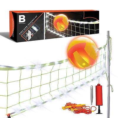 #ad Black Series Night Glow Volleyball Set LED Light Up Ball and Stand Up Net $58.46