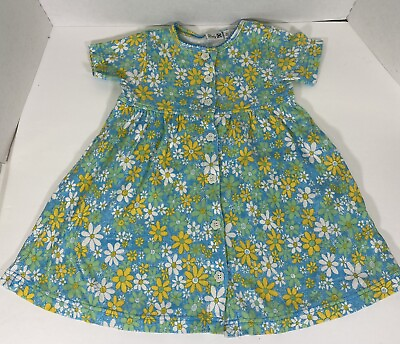 #ad Vintage Baby Girl Dress Size 2 Floral Turquise Green Yellow White Flower Buttons $15.99