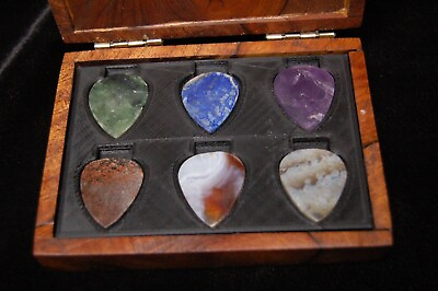 #ad Lot of Six Stone Guitar Picks in a Hand Made Iron Wood Box $55.00