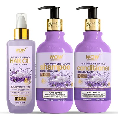 #ad WOW Skin Science Rice amp; Lavender Hair Care Kit Shampoo Conditioner Oil 750 ml $43.99