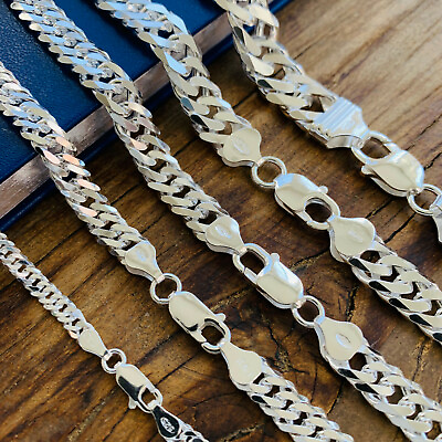#ad Real Solid 925 Sterling Silver Double Cuban Mens Boys Chain Bracelet or Necklace $75.99