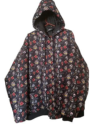 #ad A$$holes Live Forever XXL 2X Loud Print Jacket Pockets Hooded Lined Roses Skulls $89.99