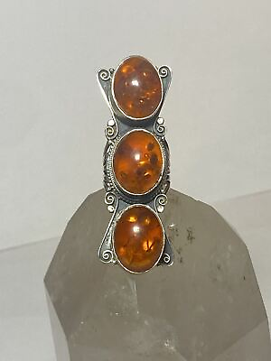 #ad long amber ring southwest sterling silver band women $168.00